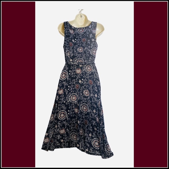 ANN TAYLOR PAISLEY PRINT BELTED JERSEY MIDI DRESS - Picture 10 of 12